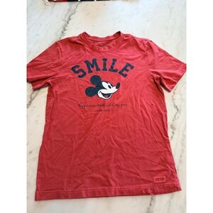 Life is Good Mickey Mouse‎ Smile Crusher Tee Red Cotton Graphic T-Shirt Small